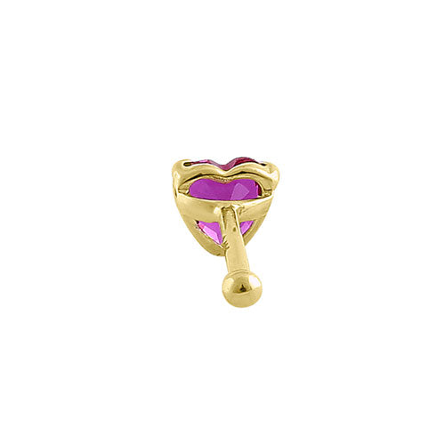 Solid 14K Yellow Gold Ruby Heart CZ Straight Nose Stud