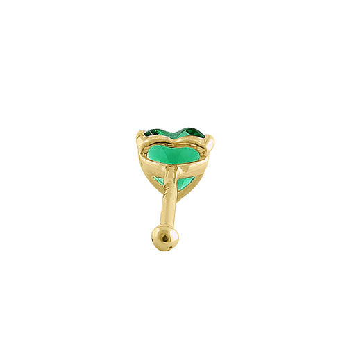 Solid 14K Yellow Gold Green Heart CZ Straight Nose Stud