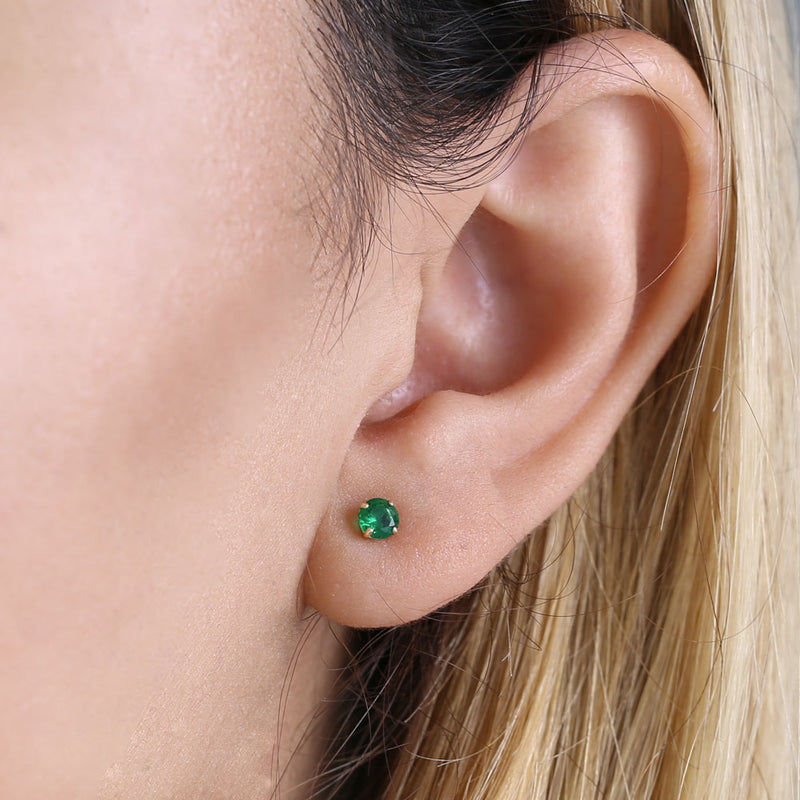 .5 ct Solid 14K Yellow Gold 4mm Round Cut Emerald CZ Earrings