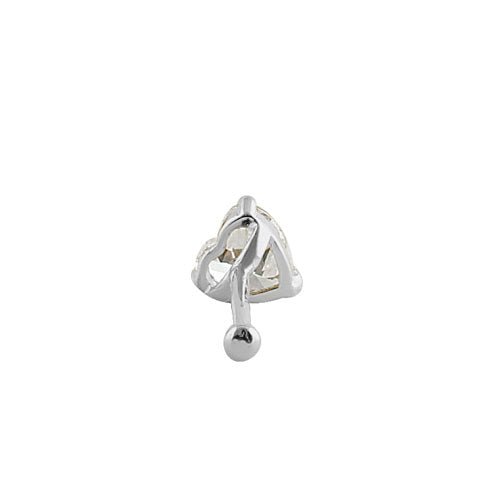 Solid 14K White Gold Heart CZ Nose Stud