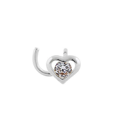 Solid 14K White Gold Mini Heart CZ Nose Stud