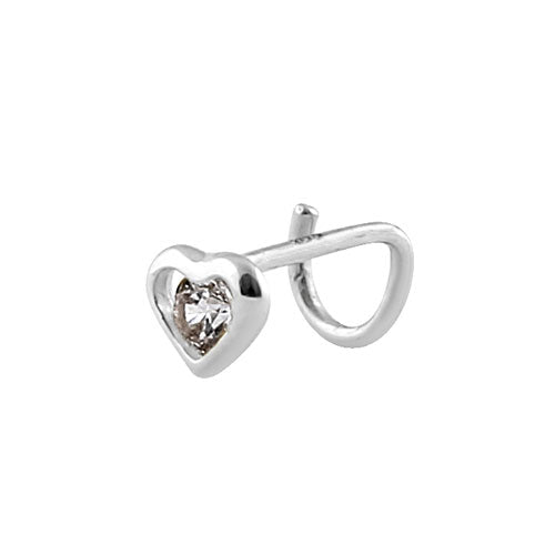 Solid 14K White Gold Mini Heart CZ Nose Stud