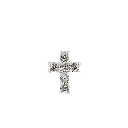 Solid 14K White Gold Cross CZ Nose Stud