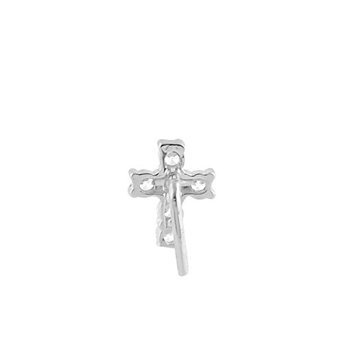 Solid 14K White Gold Cross CZ Nose Stud