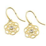 Solid 14K Yellow Gold Round Celtic CZ Hook Earrings