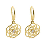 Solid 14K Yellow Gold Round Celtic CZ Hook Earrings