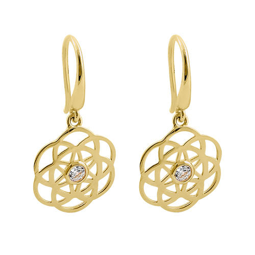 Solid 14K Yellow Gold Round Celtic CZ Hook Earrings