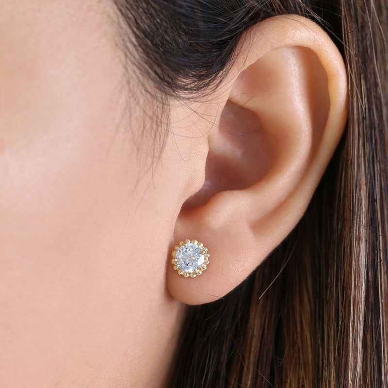 2.56 ct Solid 14K Yellow Gold Victorian Style Round CZ Stud Earrings