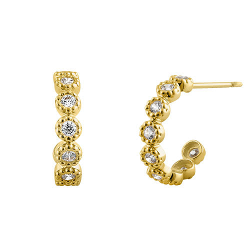 Solid 14K Yellow Gold Half Loop CZ Stud Earrings