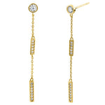 Solid 14K Yellow Gold Rectangular Bar CZ Dangle Earrings