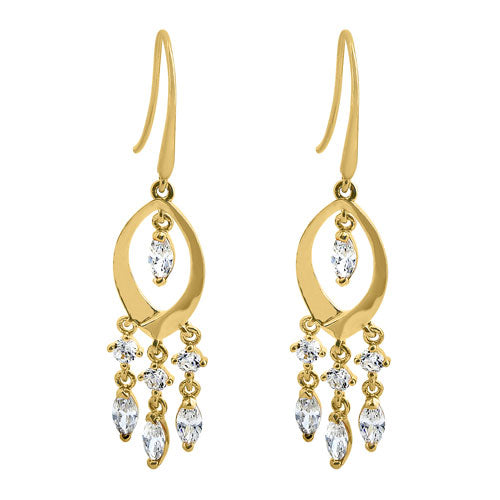 Solid 14K Yellow Gold Chandelier Dangle CZ Hook Earrings