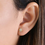 Solid 14K Yellow Gold Round Star CZ Stud Earrings