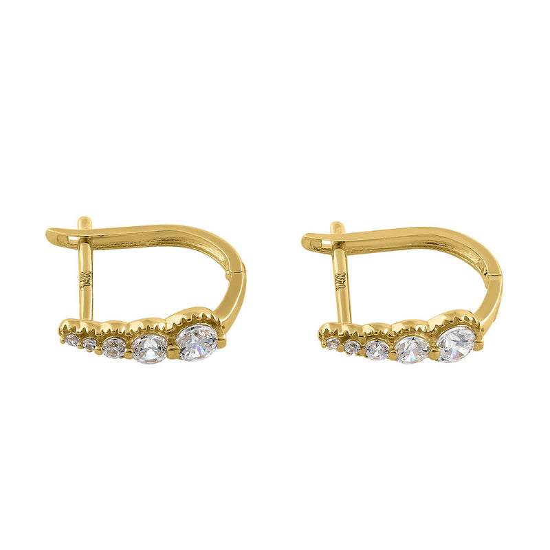 Solid 14K Yellow Gold U Shaped Round CZ Hoop Earrings