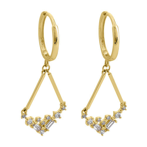 Solid 14K Yellow Gold Chandlier Dangle CZ Hoop Earrings