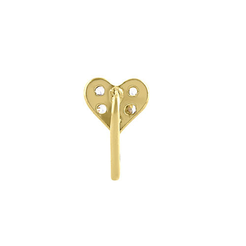 Solid 14K Yellow Gold Heart L-Hook CZ Nose Stud