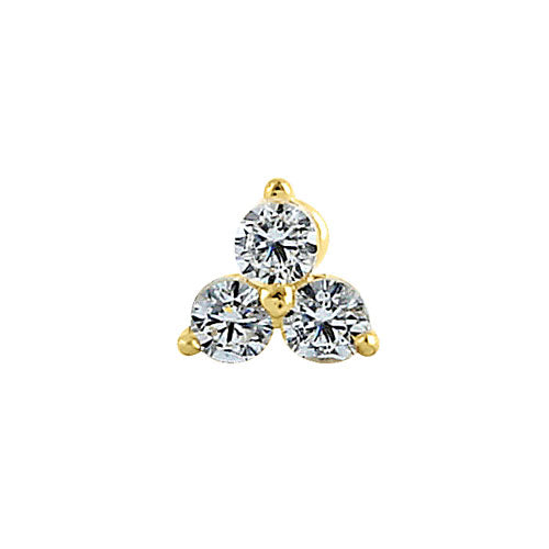 Solid 14K Yellow Gold Triangle CZ Nose Stud