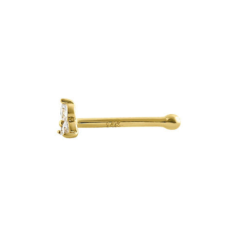 Solid 14K Yellow Gold Triangle CZ Nose Stud