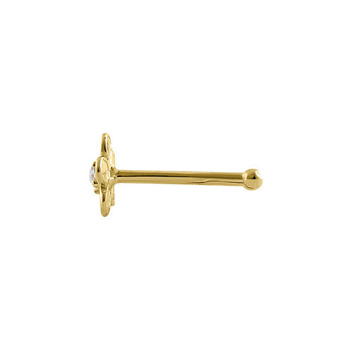 Solid 14K Yellow Gold Flower CZ Nose Stud