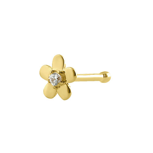 Solid 14K Yellow Gold Flower CZ Nose Stud