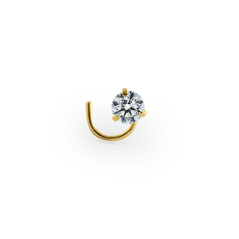 Solid 14K Yellow Gold Round U-Hook CZ Nose Stud