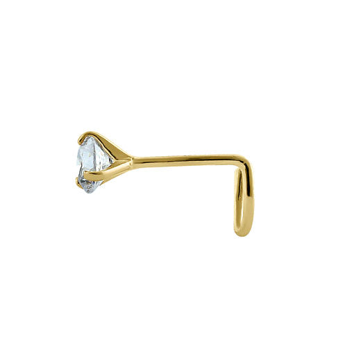 Solid 14K Yellow Gold Round U-Hook CZ Nose Stud