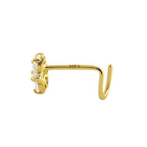 Solid 14K Yellow Gold Flower U-Hook CZ Nose Stud