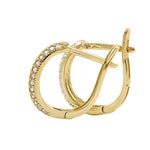 Solid 14K Yellow Gold 9.0mm x 2.5mm Double Row Hoop CZ Earrings