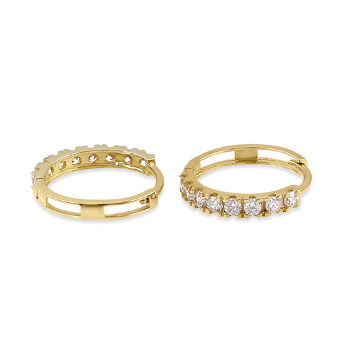 Solid 14K Yellow Gold 12.0mm x 2.5mm Eight CZ Hoop Earrings