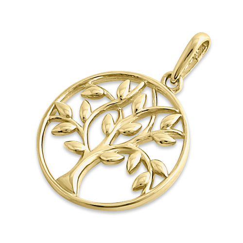 Solid 14K Yellow Gold Tree of Life Pendant