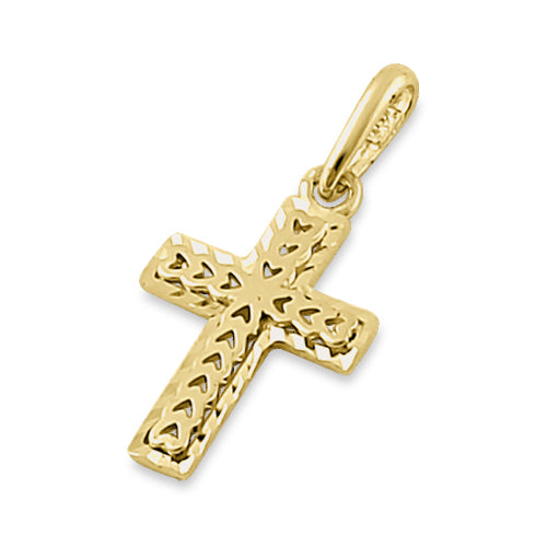 Solid 14K Yellow Gold Small Heart Cross Pendant