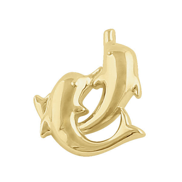 Solid 14K Yellow Gold Jumping Dolphins Pendant