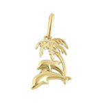 Solid 14K Yellow Gold Palm Tree and Dolphins Pendant