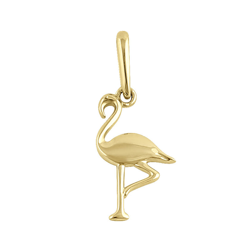 Solid 14K Yellow Gold Flamingo Pendant