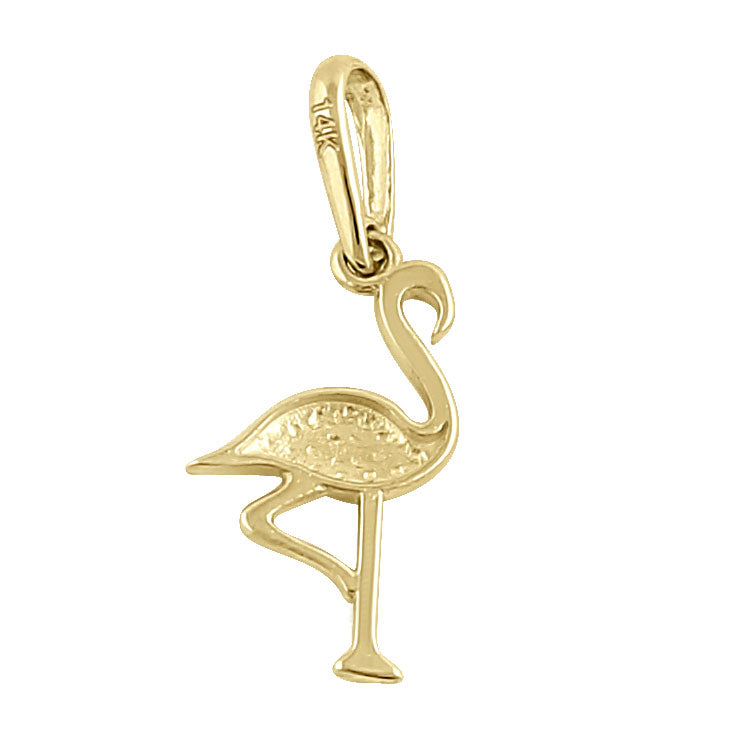 Solid 14K Yellow Gold Flamingo Pendant