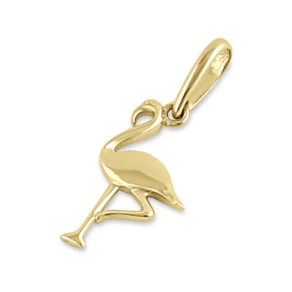 Solid 14K Yellow Gold Flamingo Pendant