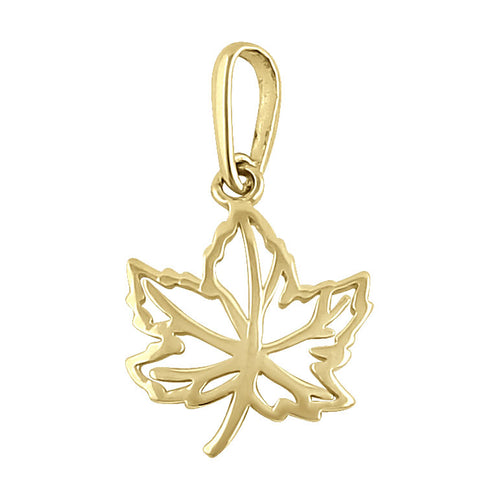 Solid 14K Yellow Gold Maple Leaf Pendant