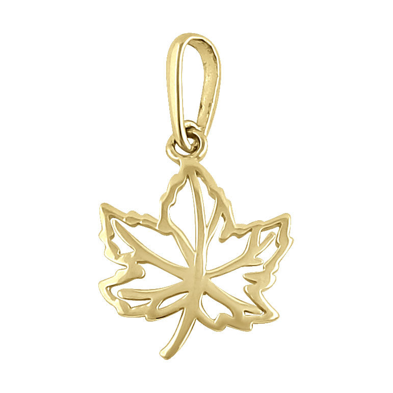 Solid 14K Yellow Gold Maple Leaf Pendant