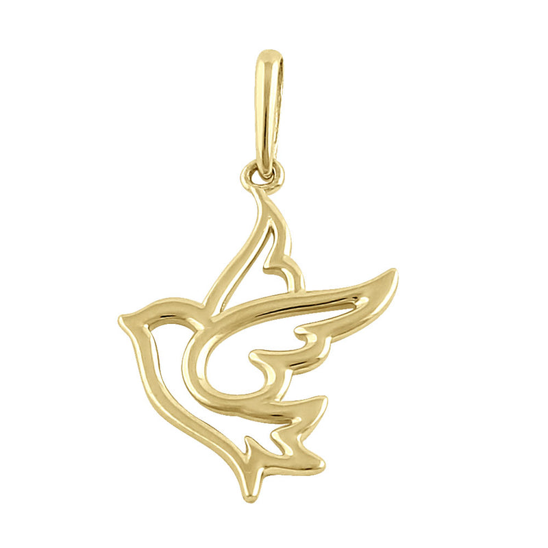 Solid 14K Yellow Gold Flying Dove Pendant