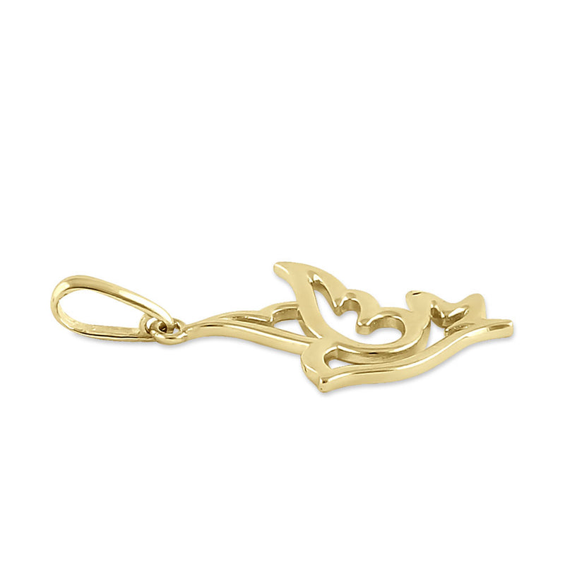 Solid 14K Yellow Gold Flying Dove Pendant