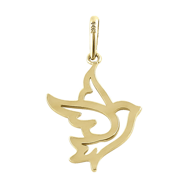 Solid 14K Yellow Gold Flying Dove Pendant