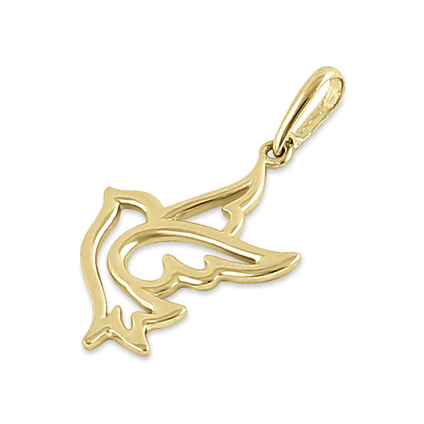 Solid 14K Yellow Gold Flying Dove Pendant