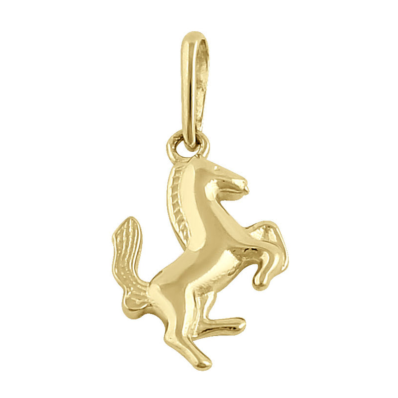 Solid 14K Yellow Gold Racing Horse Pendant