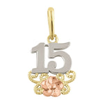 Solid 14K Triple Tone Gold Sweet 15 Pendant