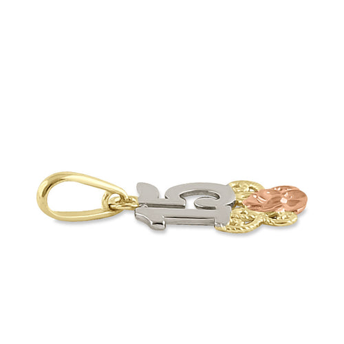 Solid 14K Triple Tone Gold Sweet 15 Pendant