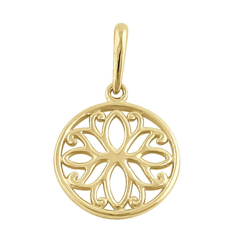 Solid 14K Yellow Gold Lotus Flower Pendant