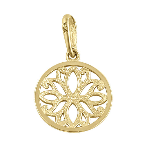 Solid 14K Yellow Gold Lotus Flower Pendant