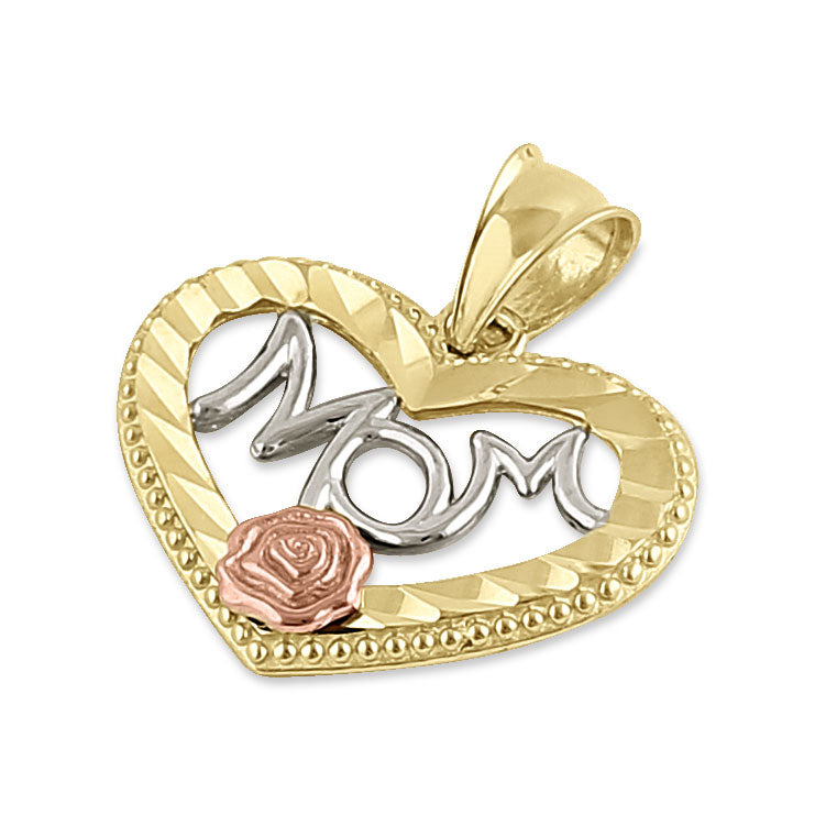 Solid 14K Yellow Gold Mom Pendant