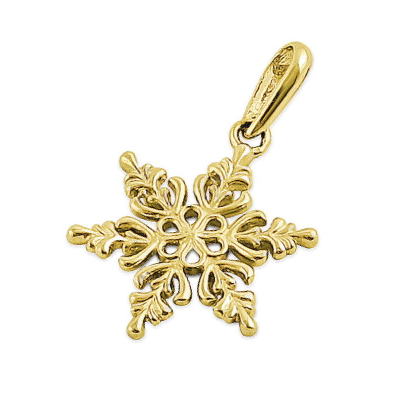 Solid 14K Yellow Gold Snowflake Pendant