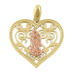 Solid 14K Yellow Gold Virgin Mary Heart Pendant