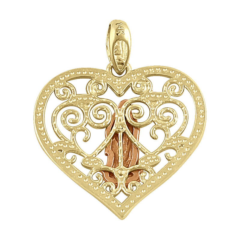 Solid 14K Yellow Gold Virgin Mary Heart Pendant